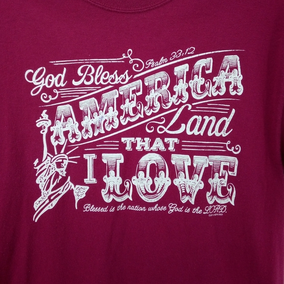 ⭐3/$30 God Bless America Land That I Love Heavy Cotton Burgundy Tee Shirt M - Picture 7 of 7